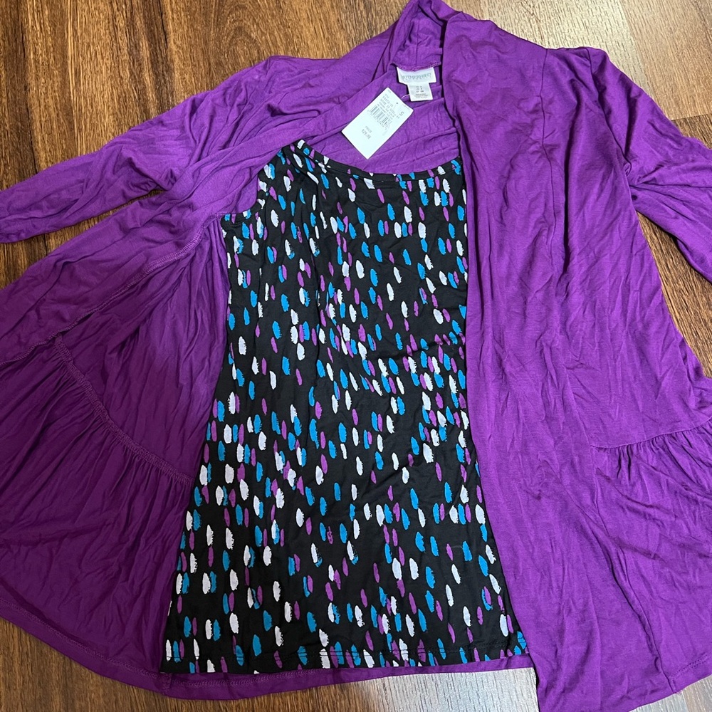 Purple Cardigan with Patterned Tank Top